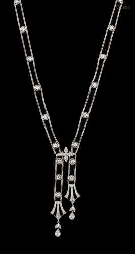 3 Carat Diamond & Platinum Art Deco Design Swag Necklace. Double chain is spaced evenly with