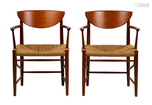 Pair of Attr. Hans J. Wegner Papercord Chairs. Mid-century. Excellent. Ht. 31