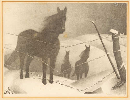 Grant Wood (American, 1892-1942) February. Lithograph. Pencil signed 'Grant Wood' (lower right).