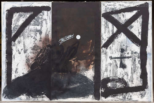 Antoni Tapies (Spanish, 1923-2012) Triptych. Lithogrpah. Signed 'Tapies' (lower right). Edition 14/