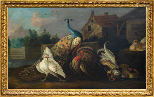 Attributed to Marmaduke Craddock (British, 1660-1716) Old Masters Painting. With peacock, turkey and