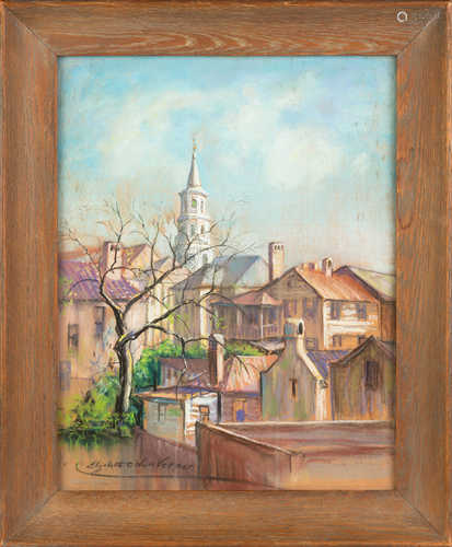 Elizabeth O'Neill Verner (American, 1883-1979) Pastel on Silk. St. Michael's Church in Charleston,