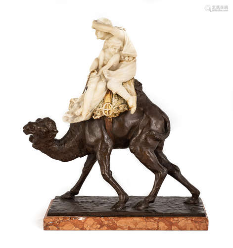 Emilio Fiaschi, (Italian, 1858-1941) Middle Eastern Riders. Bronze & carved alabaster, on a marble