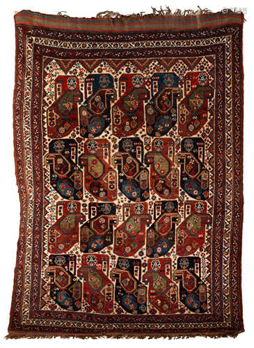 Khamseh Rug. Circa 1900. Even pile. Wear to one edge. 6' 5