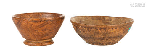 Two Tureen Ware Burl Bowls. 19th century. Max Ht. 3