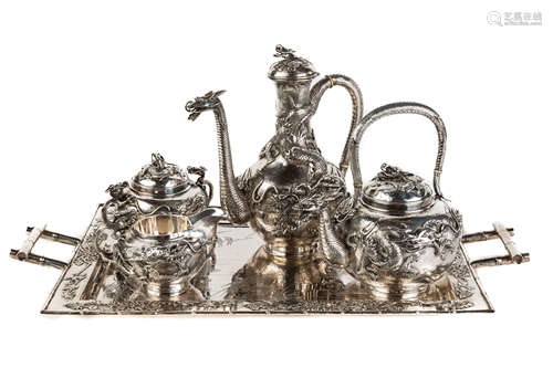 Japanese Export Meiji Period (1868-1912) Sterling Silver Tea Service