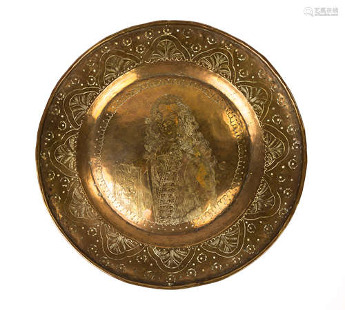 18th Century Dutch Charger. Engraved with a Portrait possibly of Prince of Orange. Dia. 13