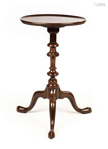 18th Century English Queen Anne Kettle Stand. Mahogany with dish top and carved base. Ht. 24