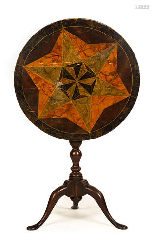 English Tilt Top with Marbleized Paint Decorated Star Top. 19th century. Some wear to top; otherwise