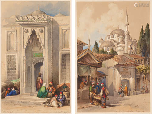 Amedeo Preziosi (Maltese, 1816-1882) Street Scenes of Constantinople. Watercolors. Both signed and