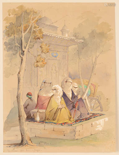 Amedeo Preziosi (Maltese, 1816-1882) Goksu Fountain . Watercolor and pencil on embossed Bristol