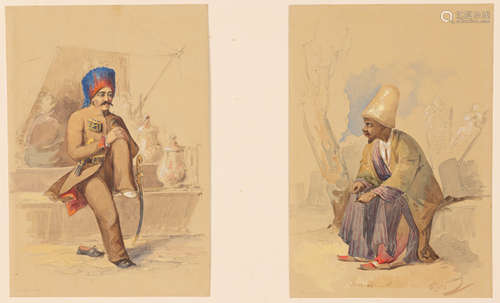 Amedeo Preziosi (Maltese, 1816-1882). Watercolor on paper. Right image signed lower right '