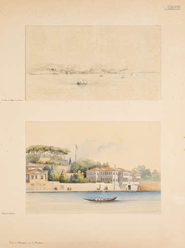 Attr. to Amedeo Preziosi (Maltese, 1816-1882). Watercolor on paper and sketch. Each 9 x 13 1/2