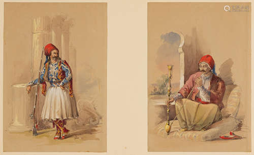 Attr. to Amedeo Preziosi (Maltese, 1816-1882). Watercolor on paper. Each 10