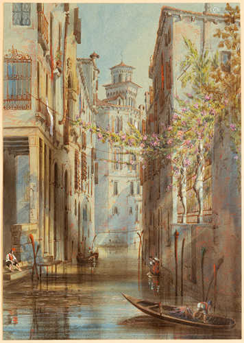 Attr. to Adalbert de Beaumont (French, 1809-1869). Watercolor on paper. Signed 'Beamont' in