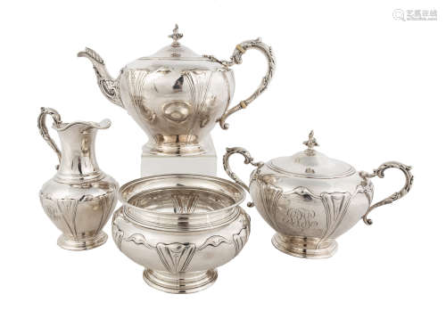 Ball, Thompkins & Black Sterling Tea Set. Four pieces. Waste bowl stamped Tiffany & Co. Hand