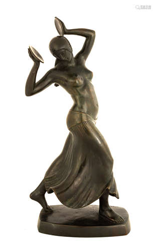 Bronze Dancer. Signed A. Stewart. Greenish-brown patina. Ht. 16