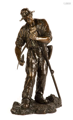 Ruffony (American, 20th Century) Sod Worker. Brownish-green patina. Ht. 26