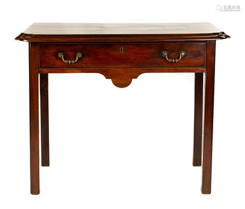 18th Century Chippendale Side Table. Highly figured mahogany, period brasses. Shaped top and