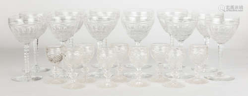 Circa 1800 Cut and Engraved Glass Tableware. Max Ht. 7