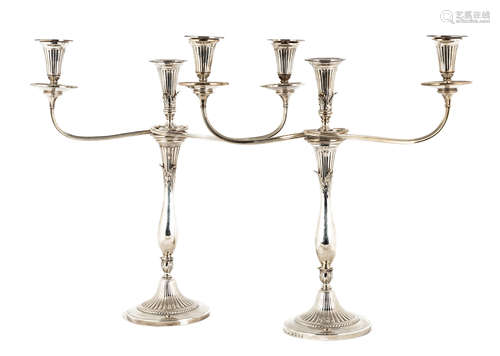 Pair of George III Three Light Candelabras by John Green & Co.. Hallmarked Sheffield, 1798. Ht.