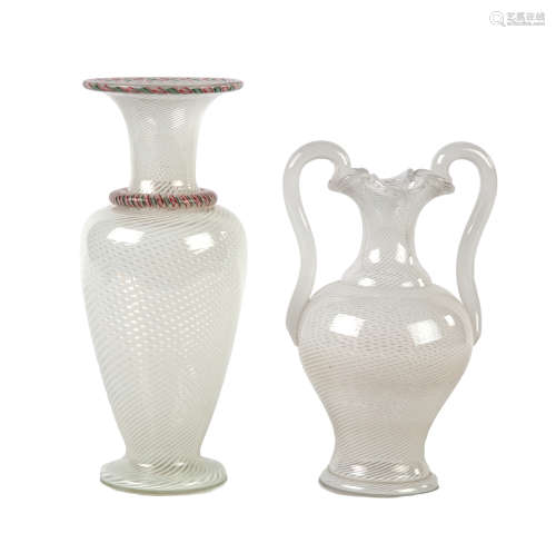 Two Fine French Blown Glass Vases. 19th century. Excellent. Max Ht. 9