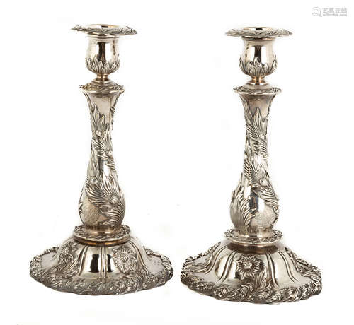 Tiffany & Co. Sterling Chrysanthemum Candlesticks. 36 ozt. Monogrammed. Ht. 9 1/2