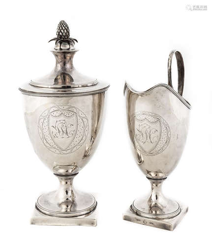 Early American Silver Covered Sugar & Creamer. Initialed D.B.V. (Daniel Van Voorhis, New York,