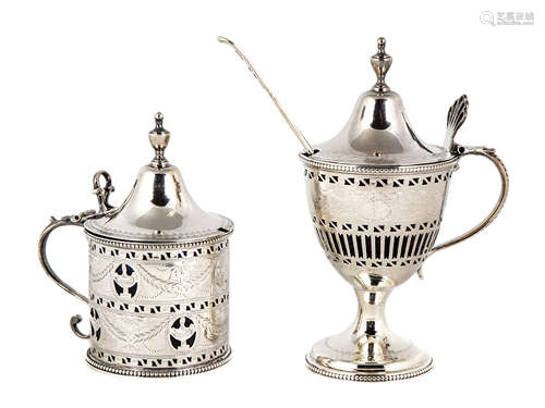 George III Silver Mustard Pot Urn & Silver Mustard Pot . with spoon. 18th/19th century. Weighable