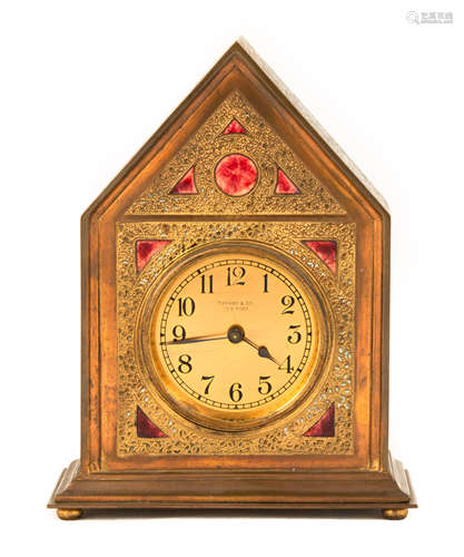 Tiffany & Co. NY Bronze and Enameled Desk Clock. Impressed Louis C. Tiffany Inc. Furnaces #651.