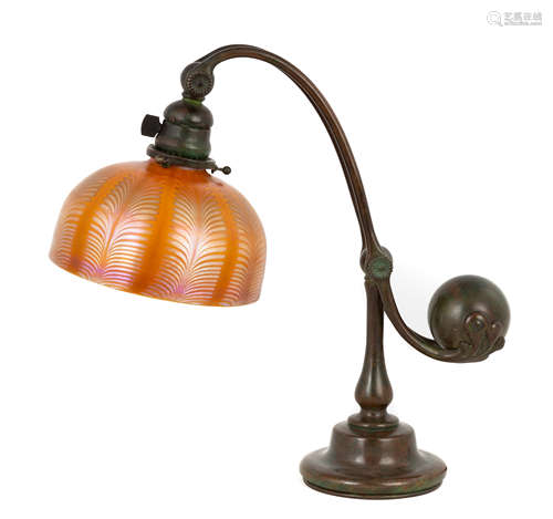 Tiffany Studios, New York, Counter Balance Lamp. Bronze base with green-brown patina. Signed LCT