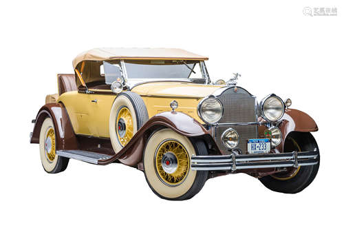 1931 Packard Model 840. Yellow with Brown Fenders, Six Wheel Rumble Seat Roadster with Brown Leather