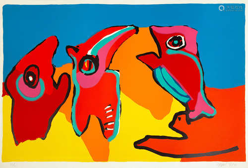 Karel Appel (Dutch, 1921 - 2006) Dancing in the Spring. Lithograph. 1970. Signed 'Karel Appel' (