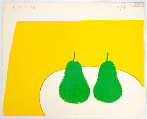 William Scott (Irish, 1913-1989) Green Pears. Lithograph in 3 colors. Signed 'W. Scott '74' (upper