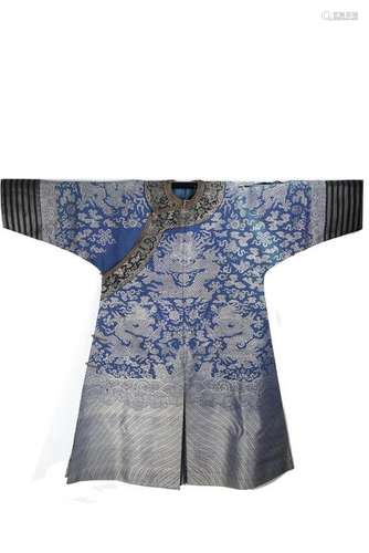 A BLUE-GROUND BROCADED DRAGON ROBE.QING PERIOD