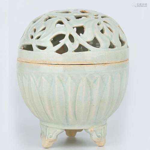 A CARVED QINGBAI-GLAZED CENSER.SONG PERIOD