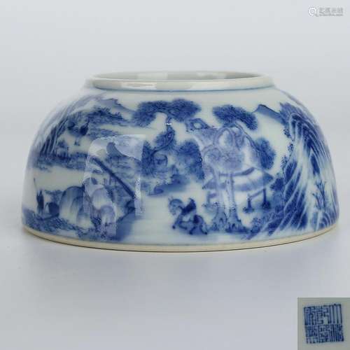 A BLUE AND WHITE WASHER.QING PERIOD