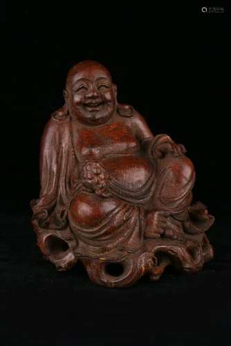 A CARVED ROSEWOOD LIUHAI.ANTIQUE