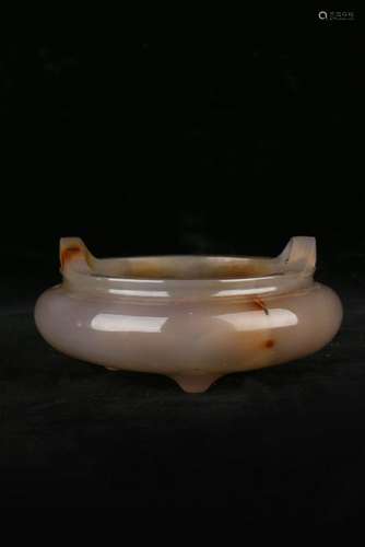 A CARVED AGATE TRIOD CENSER.QING PERIOD