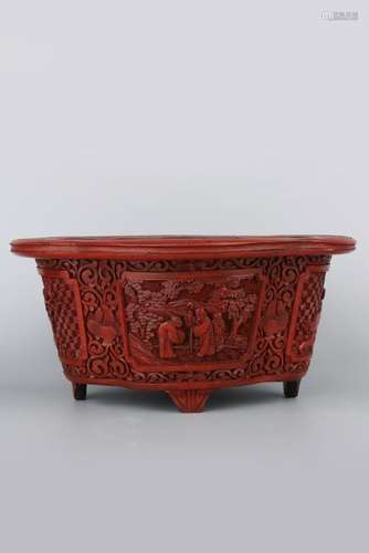 A CINNABAR LACQUER FLOWER POT.ANTIQUE