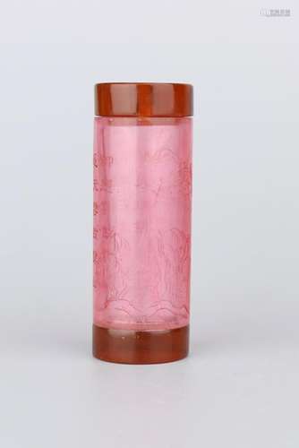 A RUBY-PINK GLASS BOX AND COVER.ANTIQUE