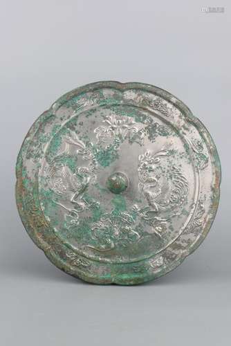 A BRONZE MIRROR.ANTIQUE