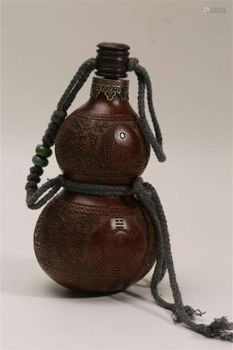 A CARVED DOUBLE-GOURD WATERPOT.ANTIQUE