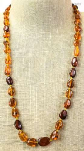 26 Inch Hand Knotted Stand of Amber Beads