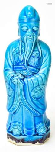 Chinese Blue Glaze Porcelain Figural Sage Statue