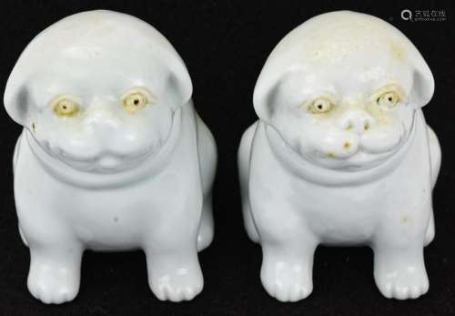Pair Japanese Hirado Puppy Porcelain Statues