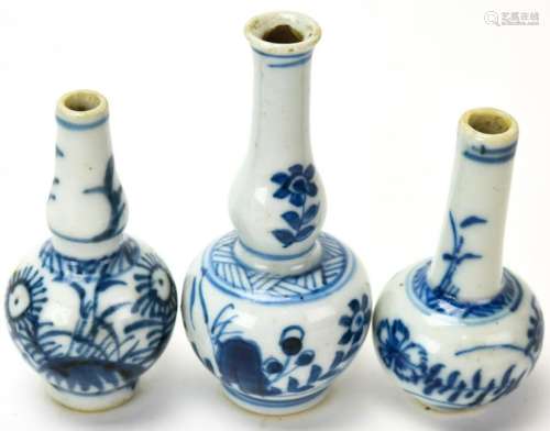 3 Antique Chinese Blue & White Miniature Vases