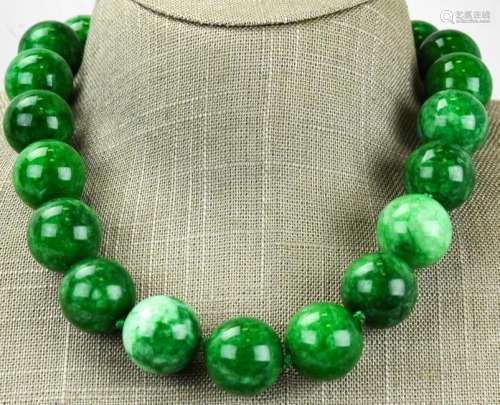 Large Jade Bead Hand Knotted Necklace Strand