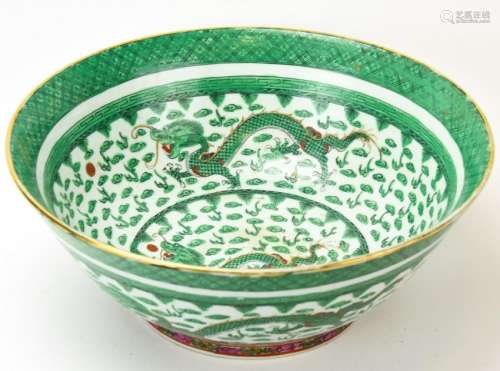 Antique 19th C Chinese Export Green Dragon Bowl