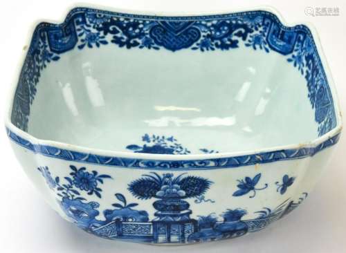 Antique Chinese Blue & White Cut Corner Bowl